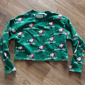 American Eagle Outfitters Festive Green Holiday Sweatshirt with Snoopy